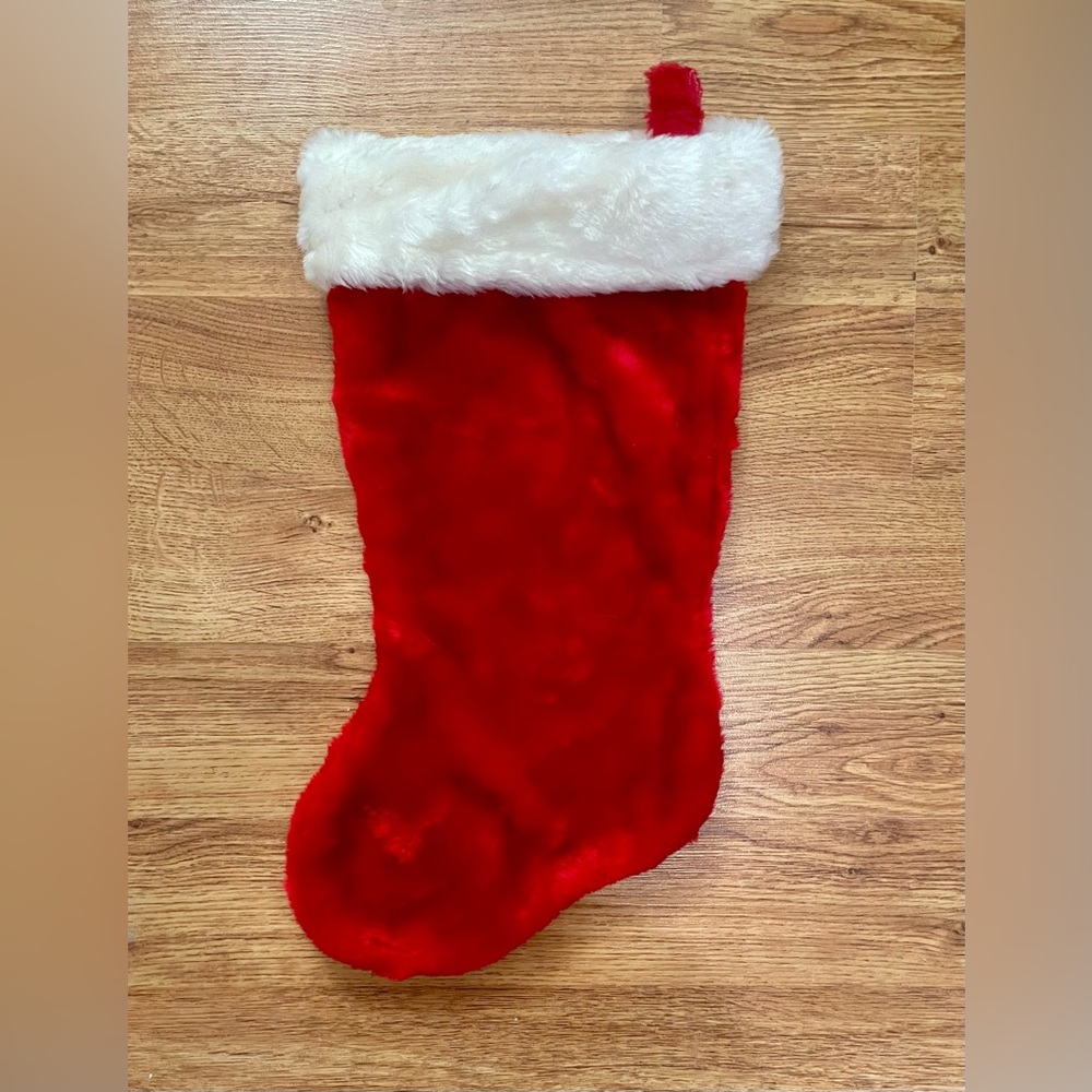 Thick Plush Christmas Stocking Traditional Red With White Trim 17"